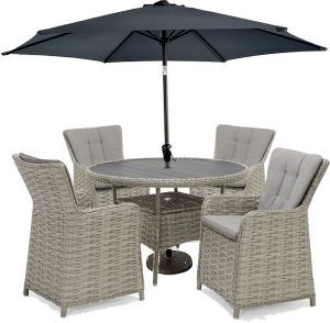 LifestyleGarden Samoa 4 Seat Dining Set with Parasol and Base