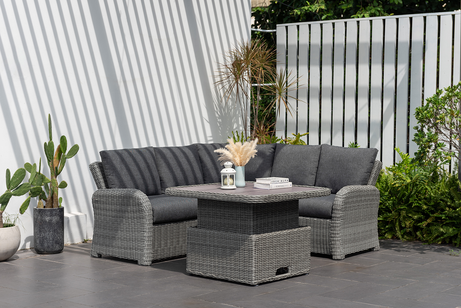 LifestyleGarden Martinique Grey Lite Casual Corner Ottoman Set